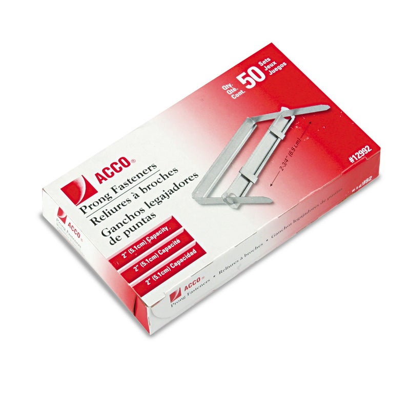 ACC Standard Two-Piece Paper File Fasteners, 2"" Capacity, 2 3/4"" Center, 50/Box - Image 1